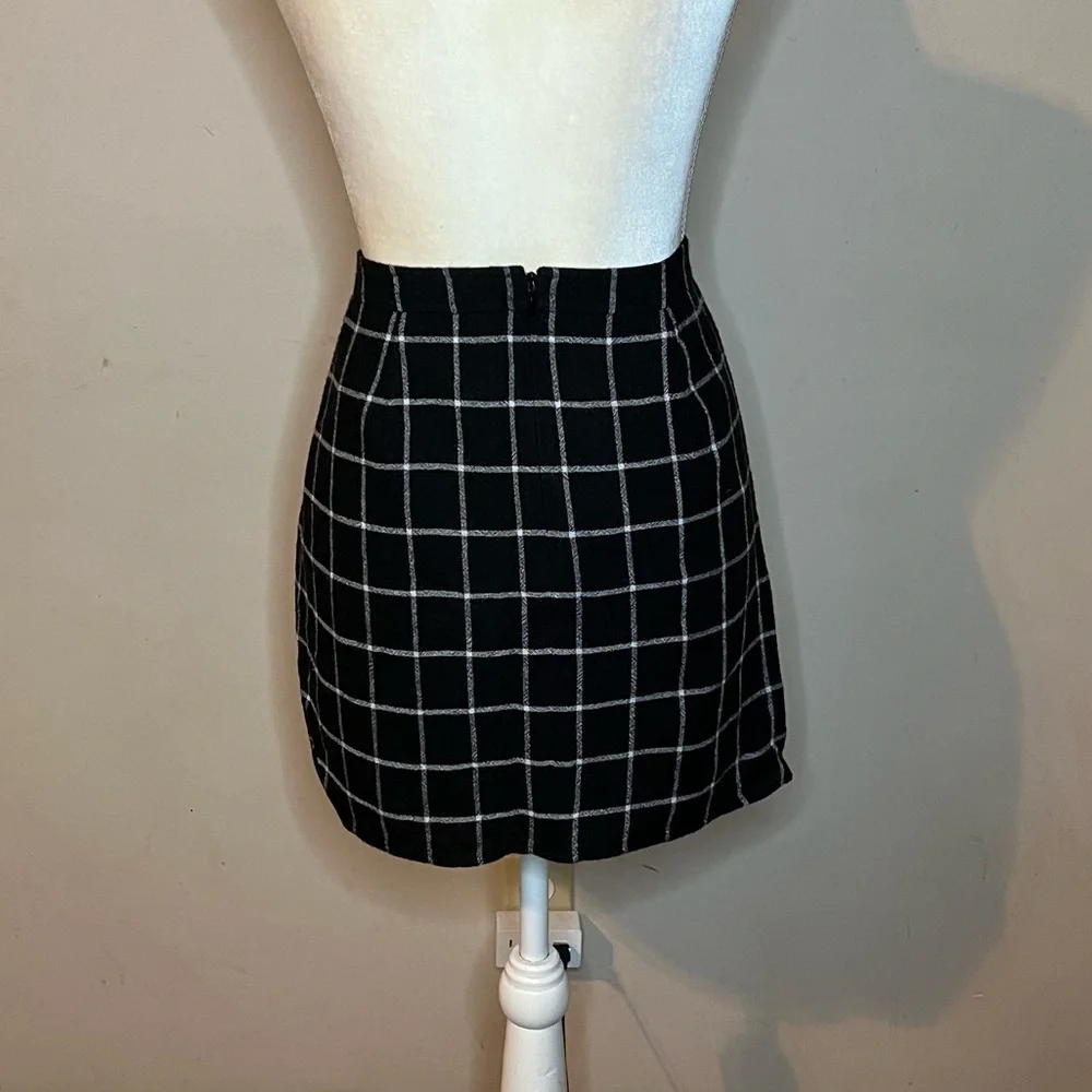 Madewell Wool Blend Windowpane Ruffle-Front Skirt Black
